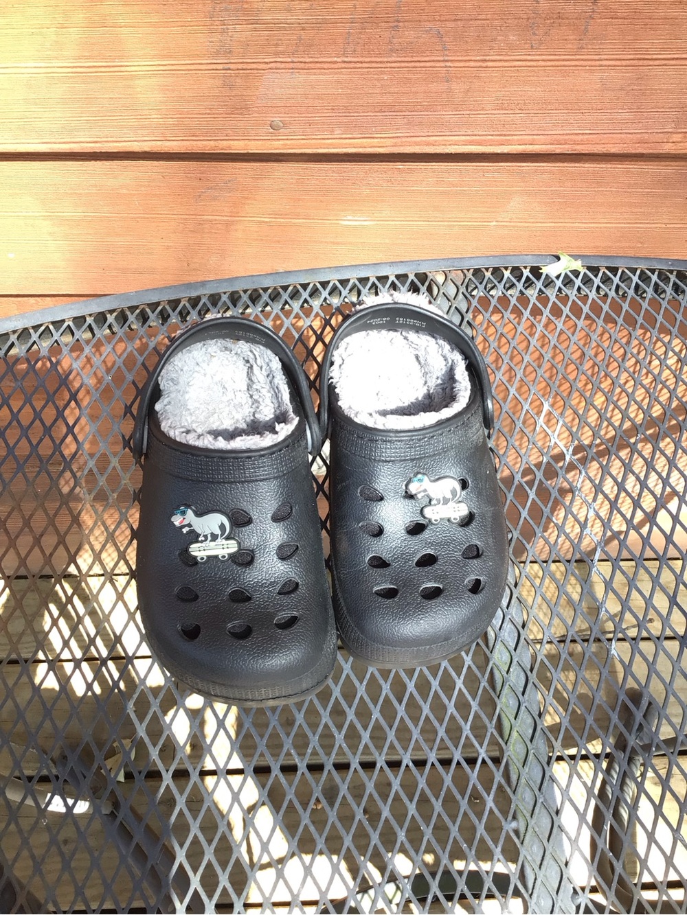 Kids Black Fleece-Lined Clog Shoes with Dinosaur Charm Toddler Size 8/9
